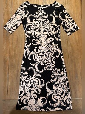 dressbarn Black and cream Floral Damask Midi Dress